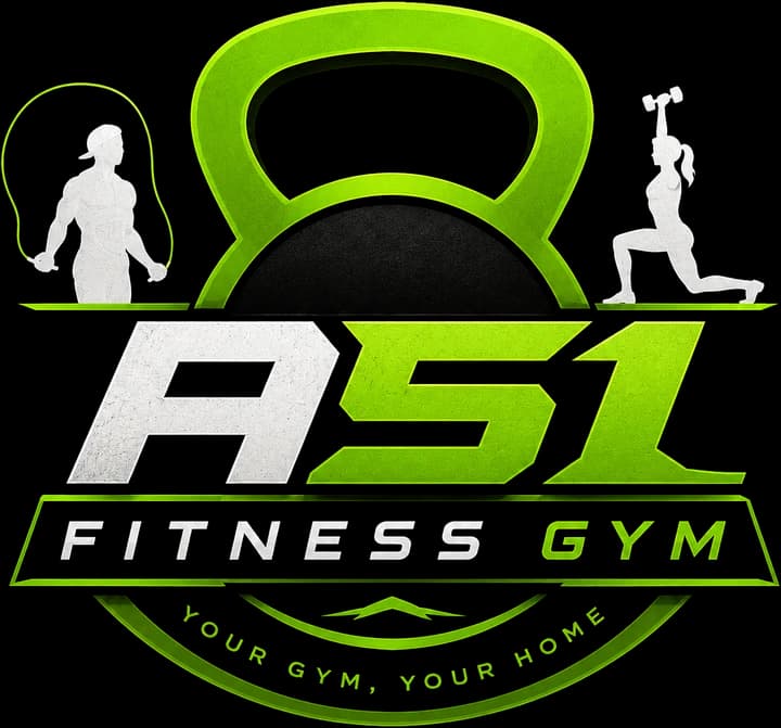 A51 Fitness Gym logo: a kettlebell with a jump-rope athlete and a lunging athlete. Your gym, your home.